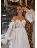 Strapless Beaded Ivory Lace Tulle Corset Back Structured Wedding Dress
